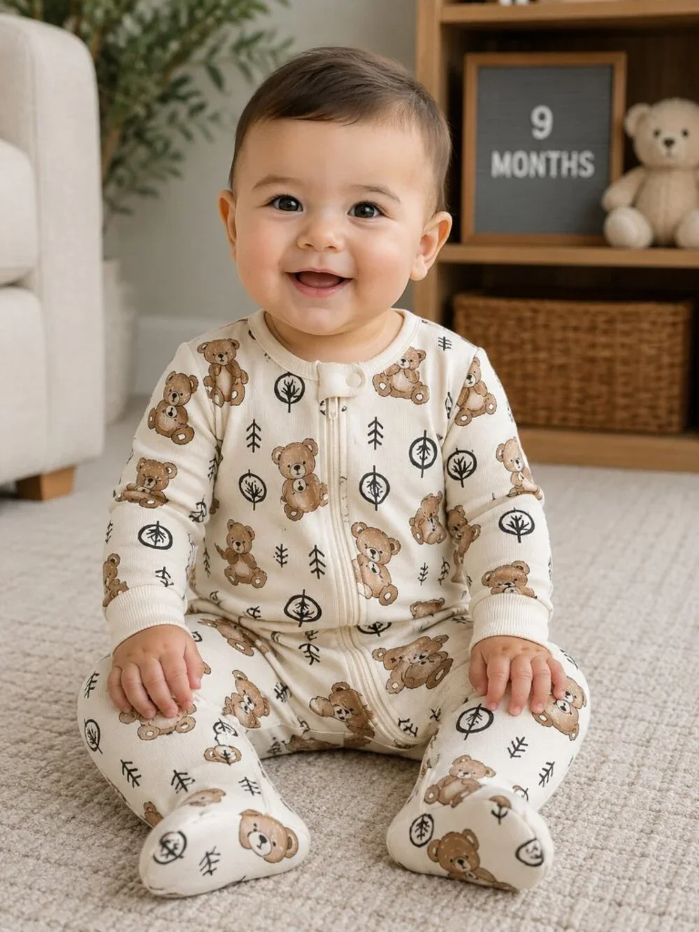 NWT Baby Essentials Set of 2 Footed Sleepers Baby Boy Size 9 Months Bears
